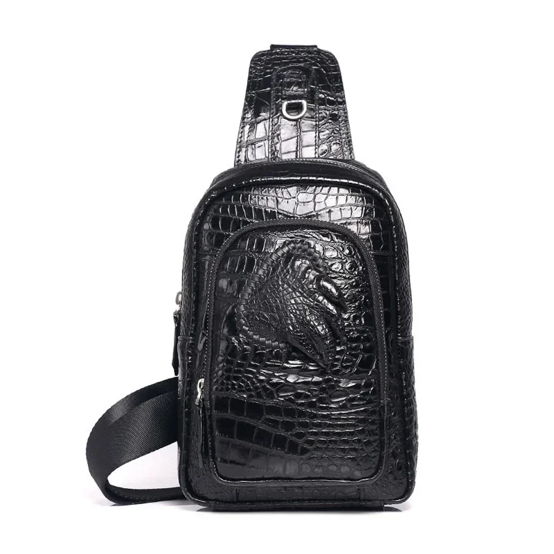 New Fashion Cow Genuine Leather Men Waist Packs Male Alligator Casual Chest Pack Quality Boy Brand Design Chest Shoulder Package