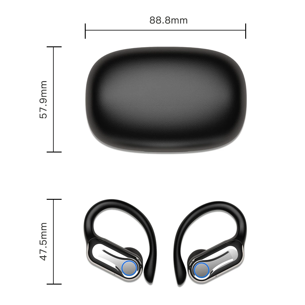 Auriculares TWS compatibles con Bluetooth con micrófonos deportivos gancho para la oreja pantalla LED auriculares inalámbricos auriculares impermeables