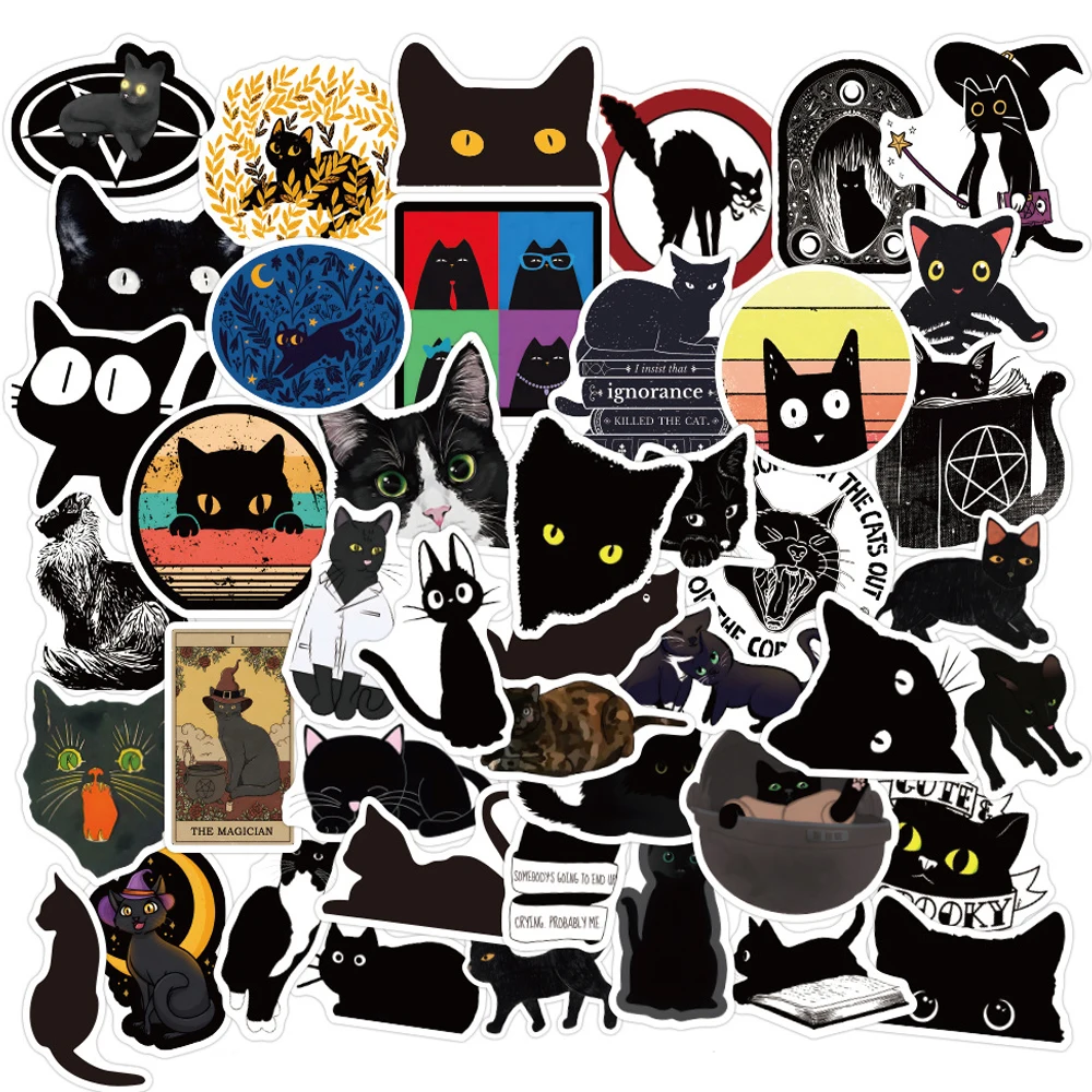 

10/50/100PCS Cute Animals Black Cat Stickers Aesthetic Graffiti Laptop Phone Suitcase Skateboard Cartoon Kids Sticker Toys Decal