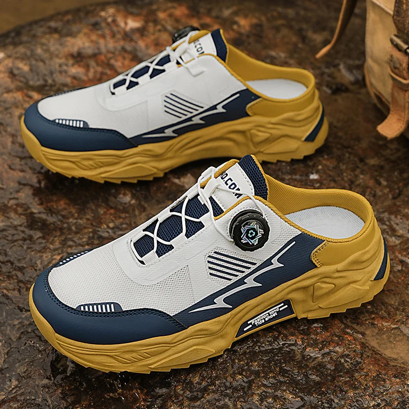 

Men's Korean casual breathable casual shoes summer soft-sole anti-slip youth half-slippers rotating shoelaces sports tide shoes