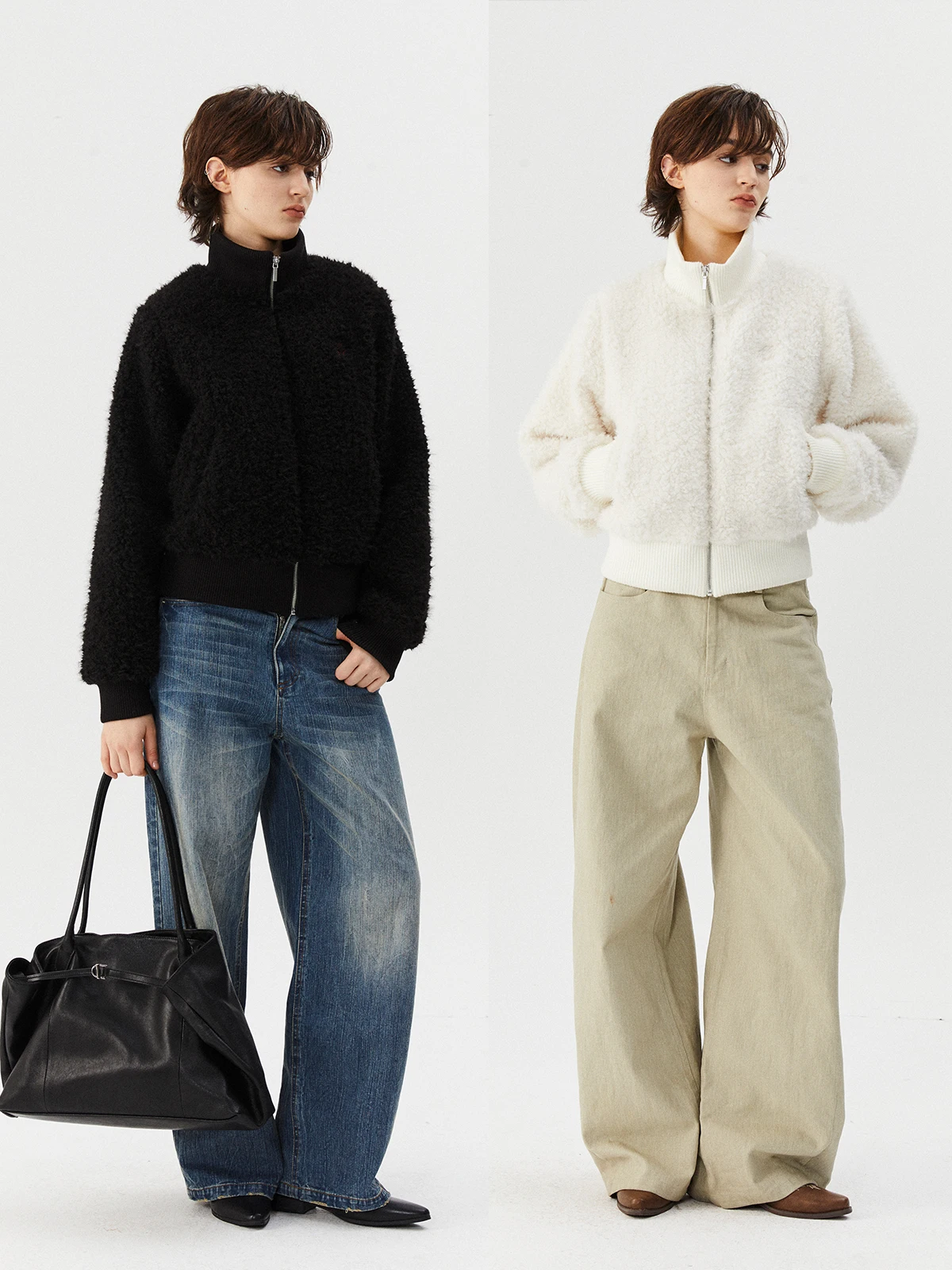 

INRM American Retro Cute Fur High Collar Zipper Straight Tube Warm Women's Jaet ort Outerwear Polyester Long Sve Coat