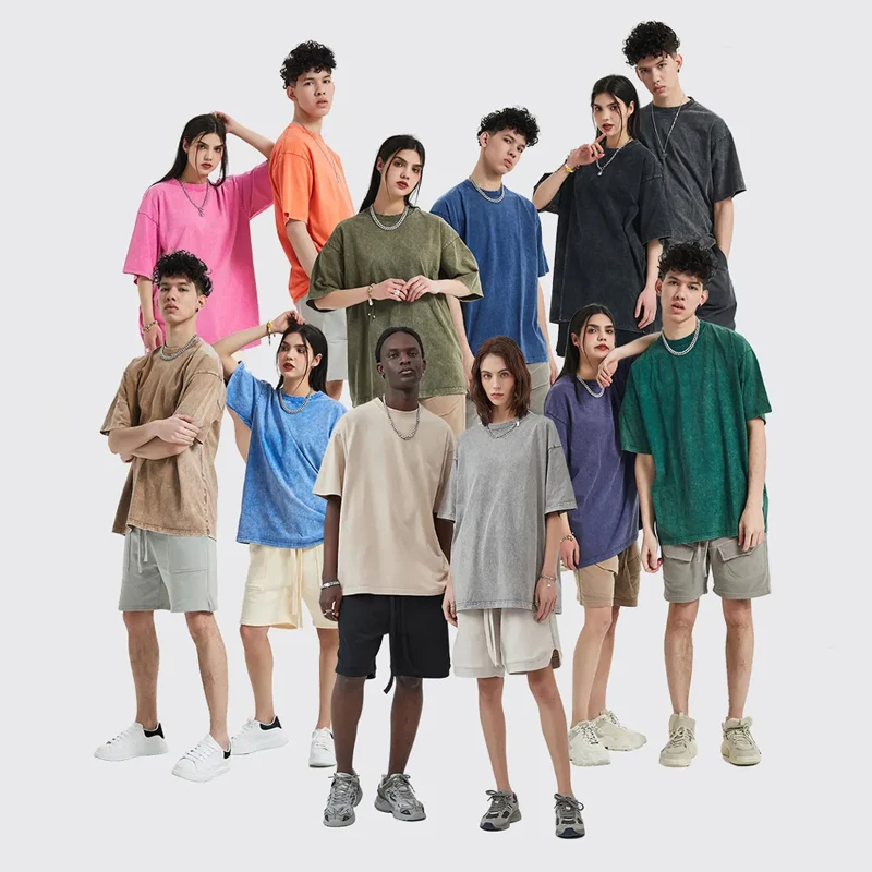 

Pure Color Custom Vintage Washed T-shirts Streetwear Oversized T Shirt Short Sleeve Rerto Tops Tees DTG Printing Man100% Cotton