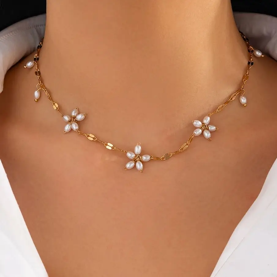 PuRui Vintage Imitation Pearl Simple Near Round Necklace Women Elegant Adjustable Short Necklace Aestheti Jewelry Accessories