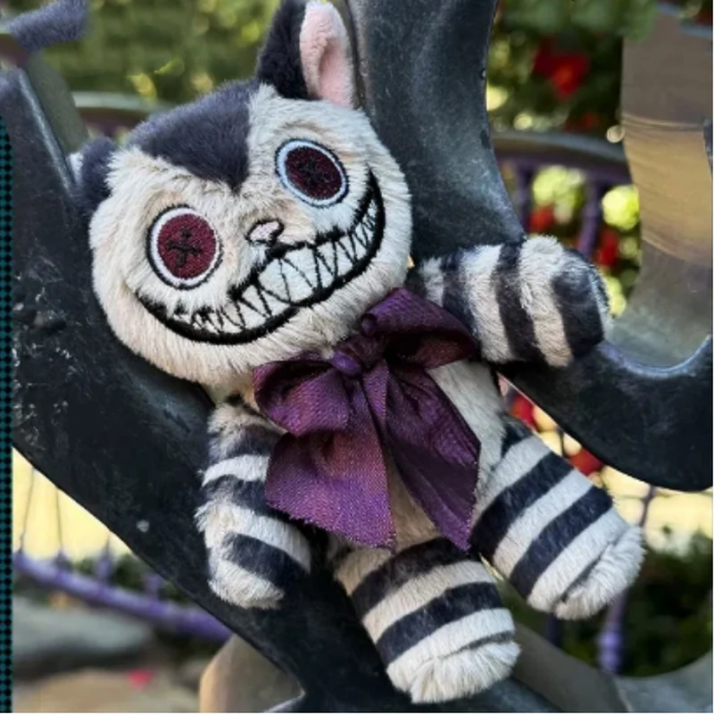 Plushie Dreadfuls Cheshire Cat Plush Keychain Striped Bowtie Gothic Stuffed Toy Bag Charm Pendant Gift For Adult Collectors