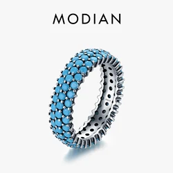 MODIAN Genuine 925 Sterling Silver Luxury Turquoise Finger Rings For Women Vintage Retro Bohemian Style Rings Fine Jewelry Anel