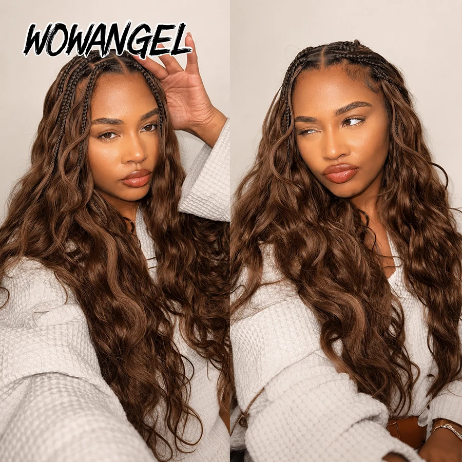 WOWANGEL Schokoladenbraune Unsichtbare Miracle Knots Haarverlängerungen mit Vorverknoteten Federn, 100% Echthaar, Body Wave, Crochet Hair – Detail 3