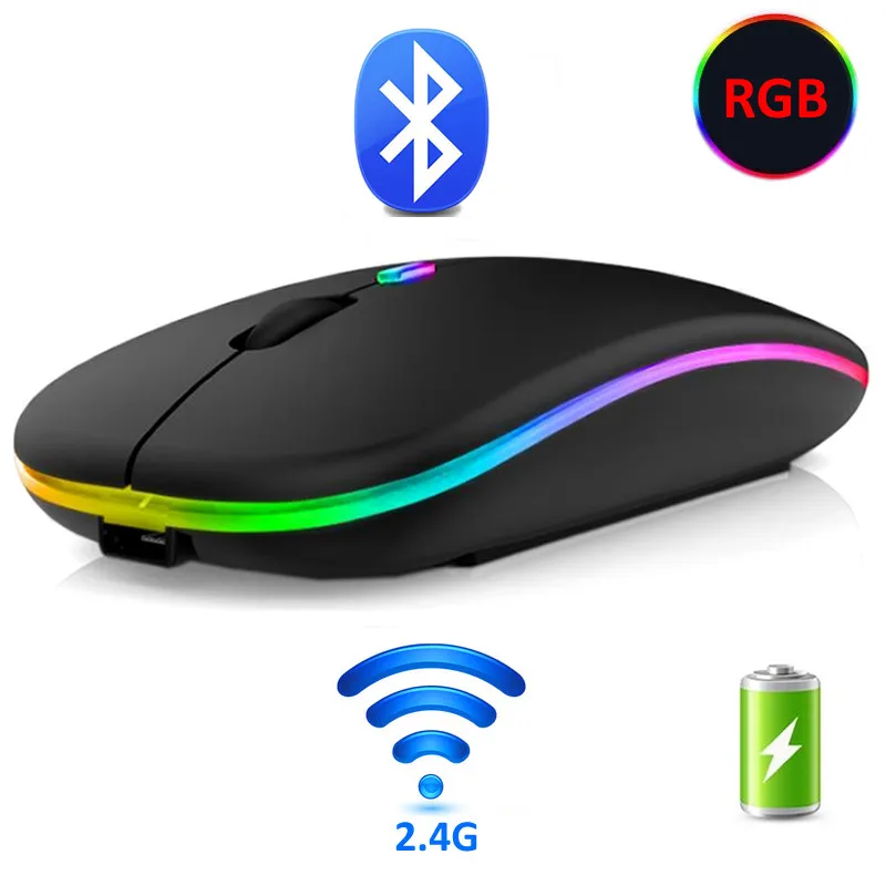 

Wireless Mouse RGB Bluetooth Computer Mouse Silent Rechargeable Ergonomic Mause With LED Backlit USB Optical Mice For PC Laptop