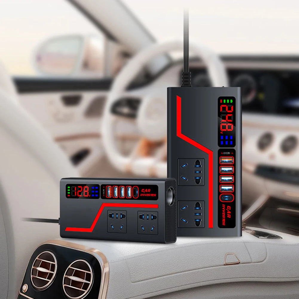 DC To AC Converter 2000W Inverter Multiple Outputs User-Friendly LCD Display Car Power Inverter With Usb Ports Battery Black
