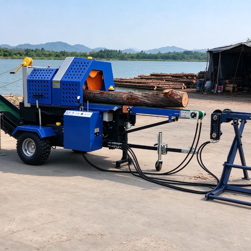 30 Ton Kinetic Firewood Splitter, Mobile Wood Splitter with Wheels, Hydraulic Log Splitter for Timber Processing