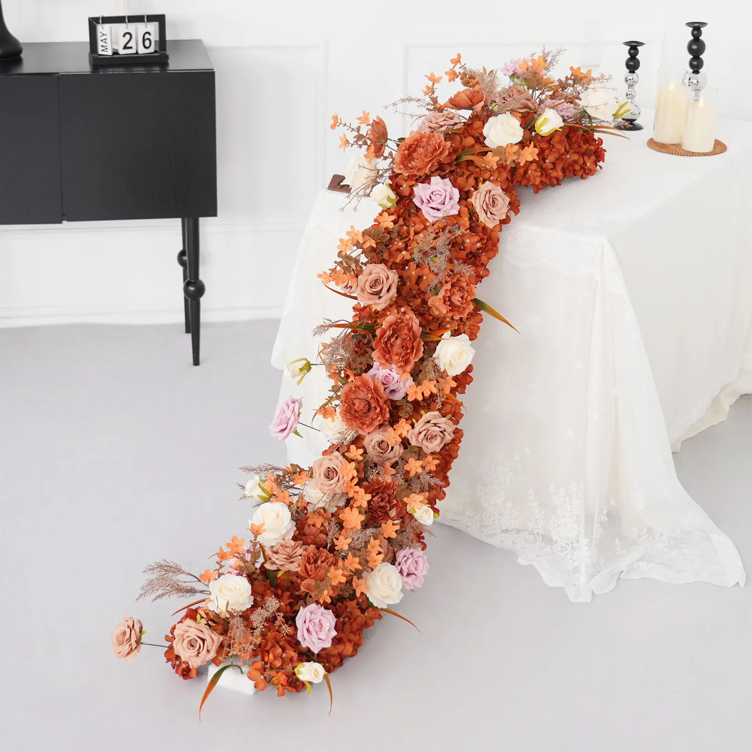 

Uflower Flower Row Brown Rose hydrangea Autumn Series Wedding Backdrop Arch Decor Table Centerpiece Floor Flower Event Props
