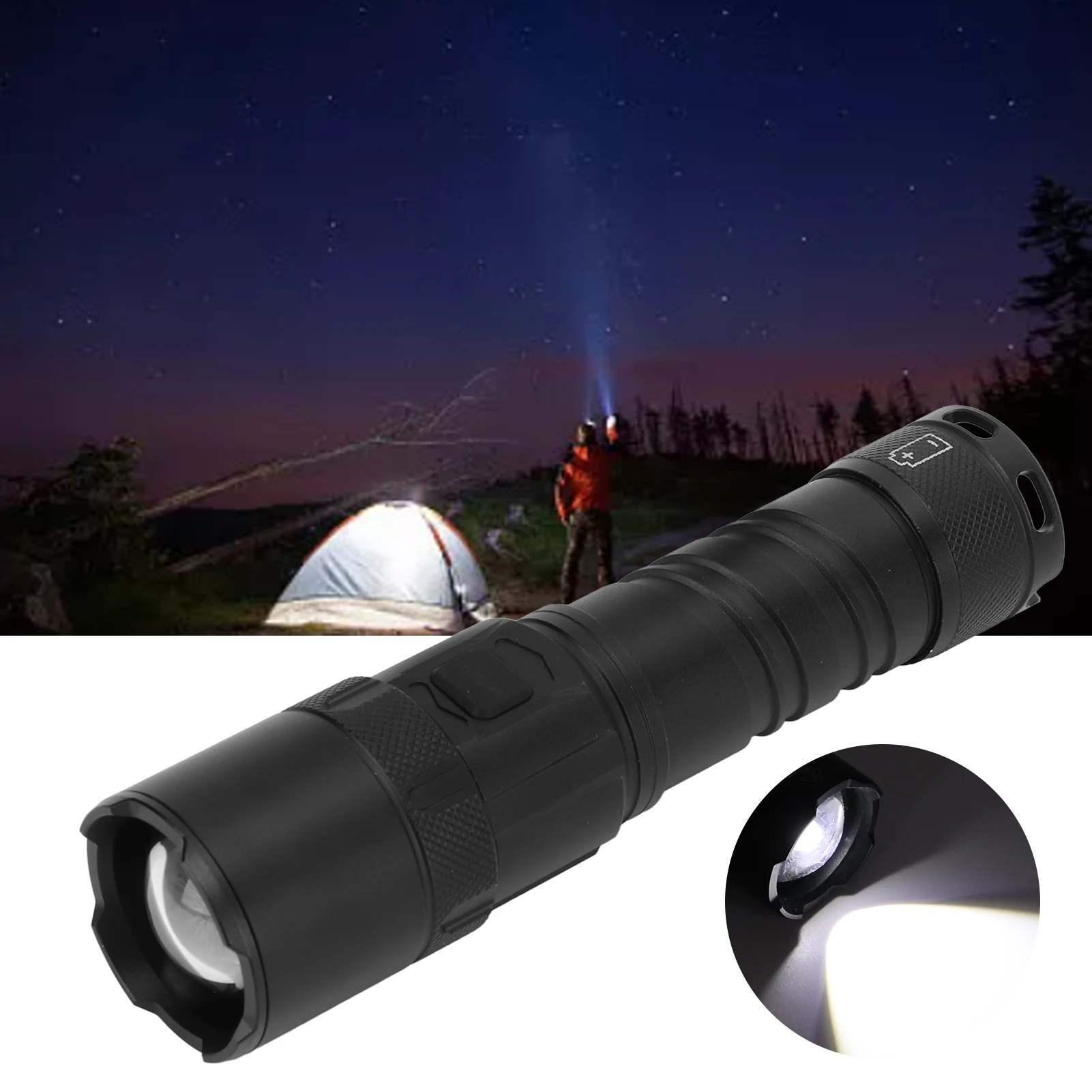 

ZK50 Кемпинговый фонарик Уличный светодиодный фонарик с зарядкой через USB Ультра яркий алюминий с дисплеем мощности Регулируемый фокус света