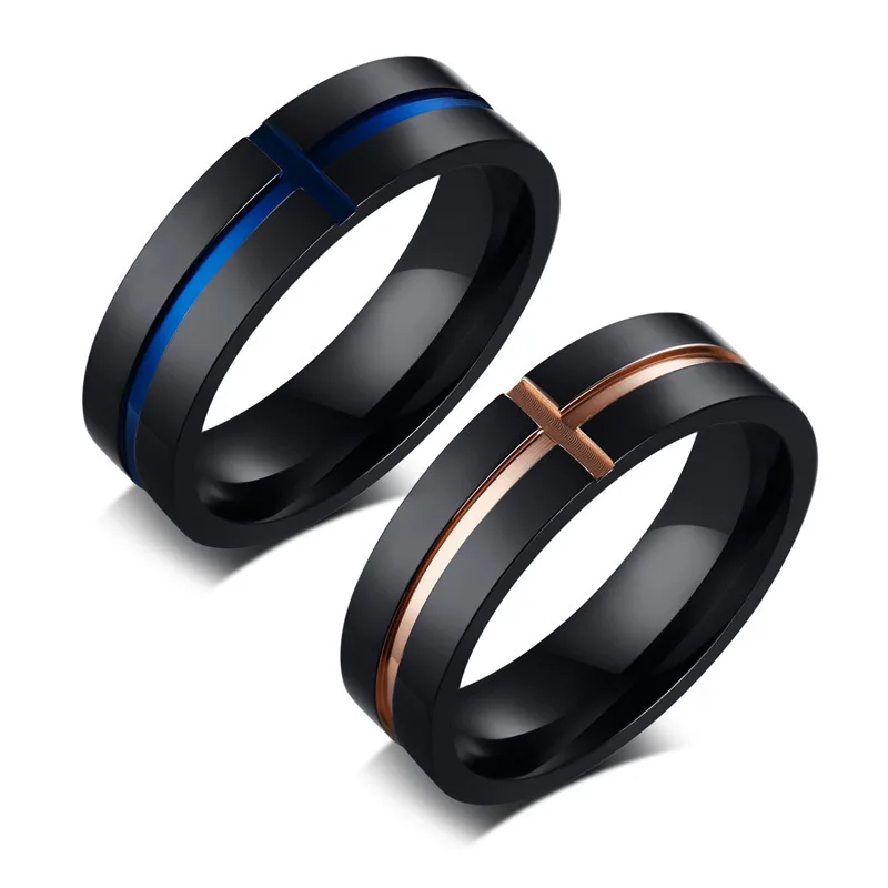 

Megin D Stainless Steel Titanium 6MM Fluting Cross Simple Vintage Hip Hop Rings for Men Women Couple Friends Gift Jewelry Bague