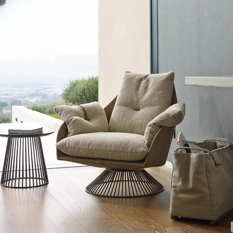 

Light luxury fiberglass leather chair Modern fabric villa model house Sales office Rotating leisure single chair