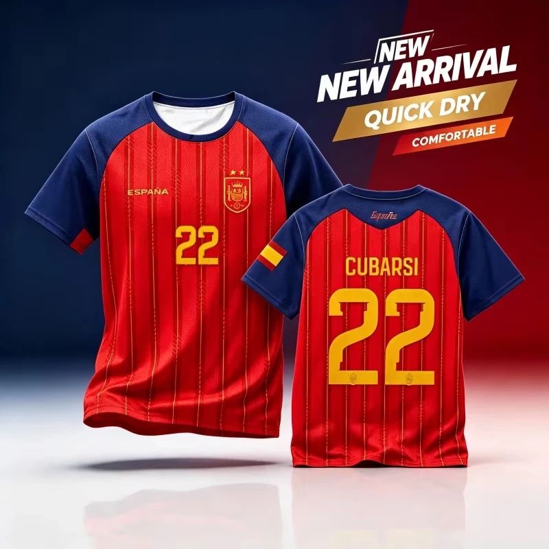 2026 Spain Team Player Style Yamal Football Jersey,#2 #3 #11 #15 #17 #22 #24 Quick‑Dry Short Sleeve T‑Shirt Kids Family Fan Kid