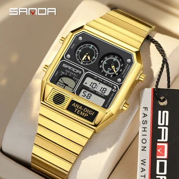 SANDA 3192 Venta caliente LED electrónico cuadrado hombres jóvenes Casual multifunción termómetro cronómetro cronógrafo reloj de hombre