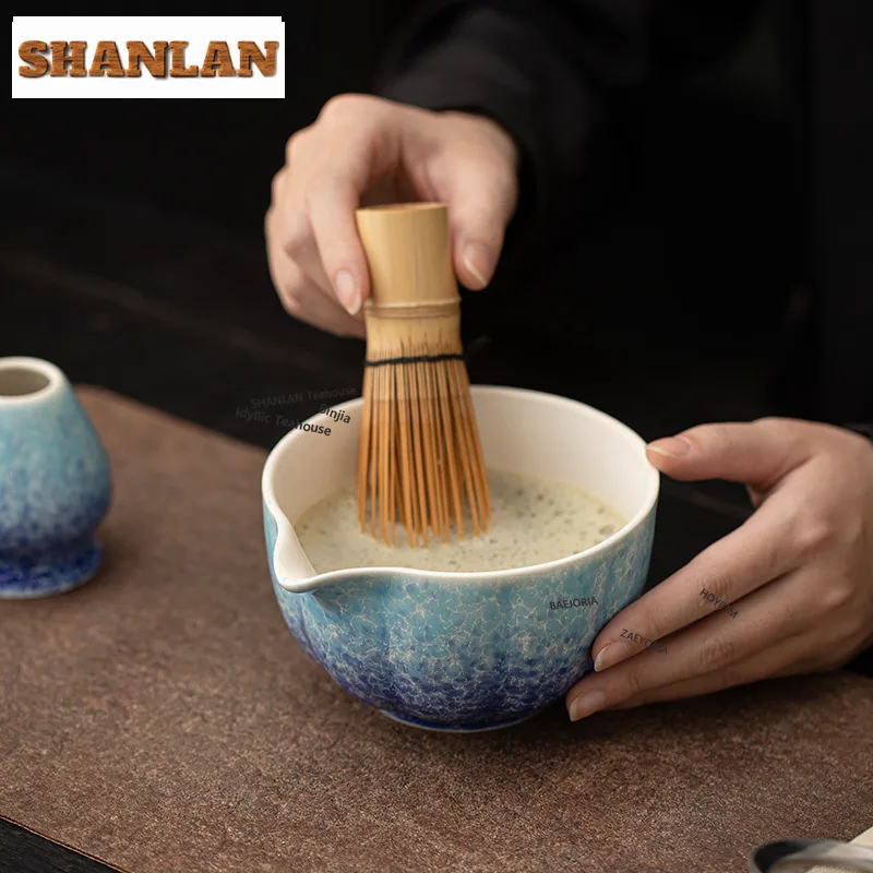 HOYIHM Kiln-transformed Ice Flower Ceramic Matcha Bowl Whisks Standing Bowls Tea Ceremony Accessories Equipment Teaset Craft Cha