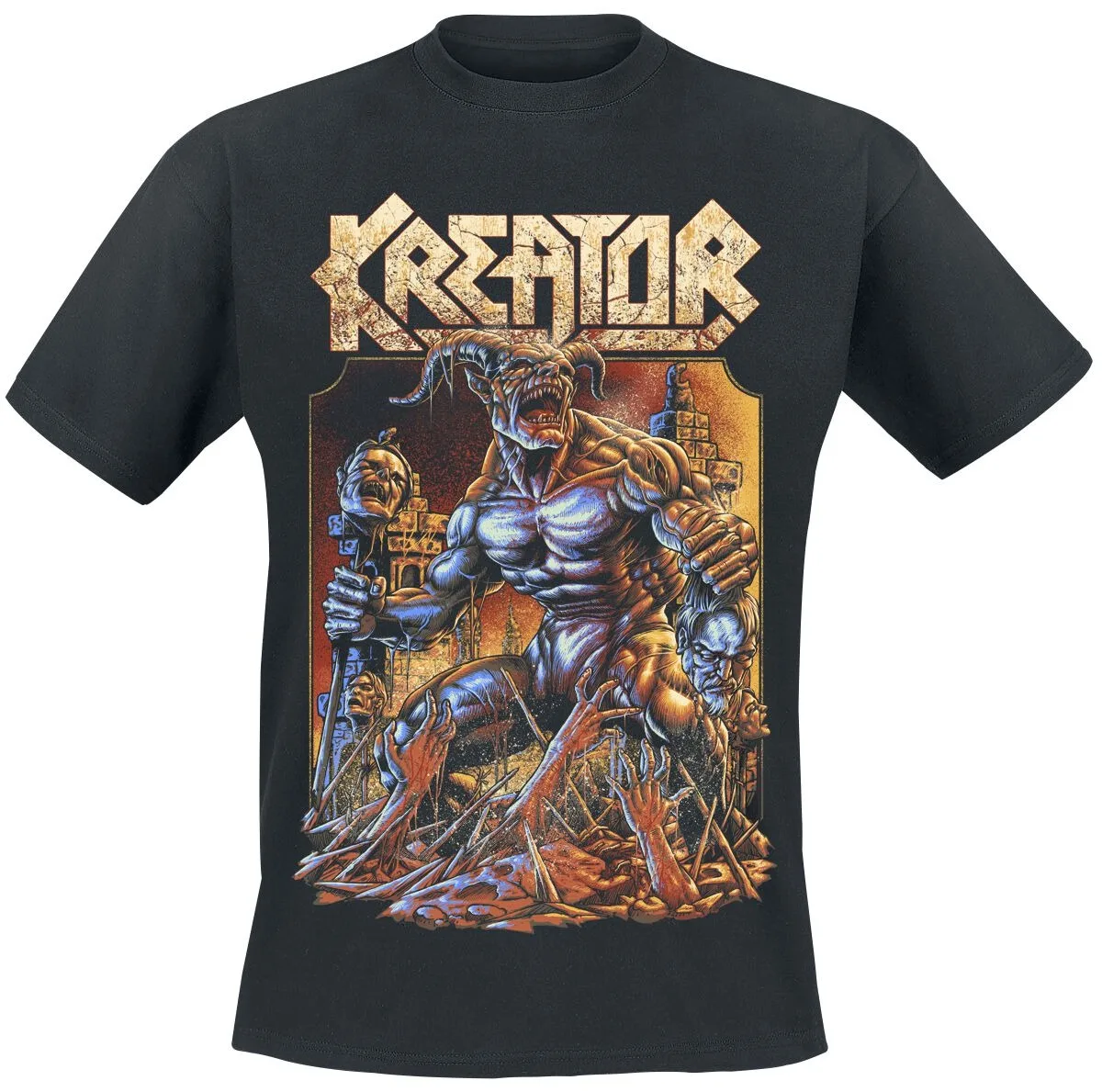

Kreator Demon Graphic Tee for Thrash Metal Fans Who Love Band’s Aggressive Dark Design in Casual Wear