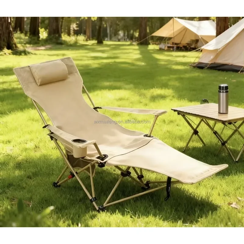 2026 High Quality Moon Chair Camping Lounge Chair Removable Footrest Pillows Reclining Outdoor Garden Folding Chair