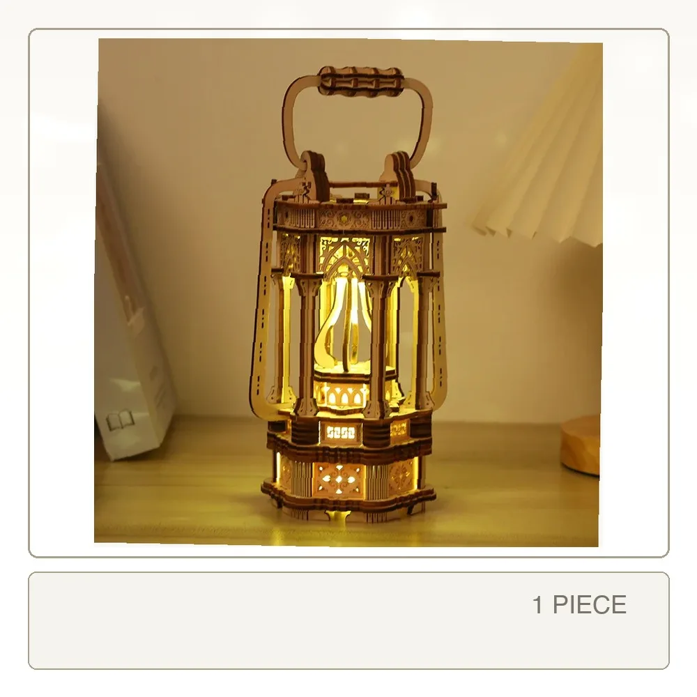 Wooden Retro Lantern 3D Puzzles Model Handmade Building Block Kits DIY Assembly Jigsaw Toy for Kids Adults Collection Gift