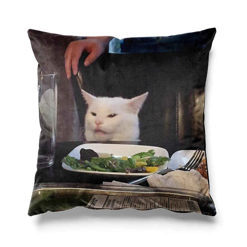 Aertemisi Smudge the Cat Table Cat Salad Cat Funny Meme Square Throw Pillow Cushion Covers Cases Pillowcases 45cm x 45cm