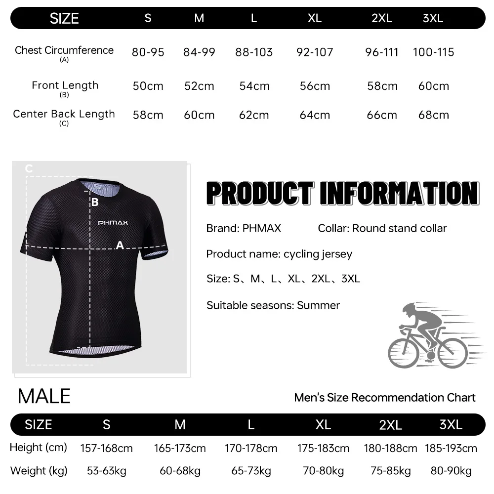 PHMAX Cycling Undershirt Men Short Sleeve Slim Fit Base Layer Cycling Top Quick Dry Breathable First Layer Men Cycling Clothing