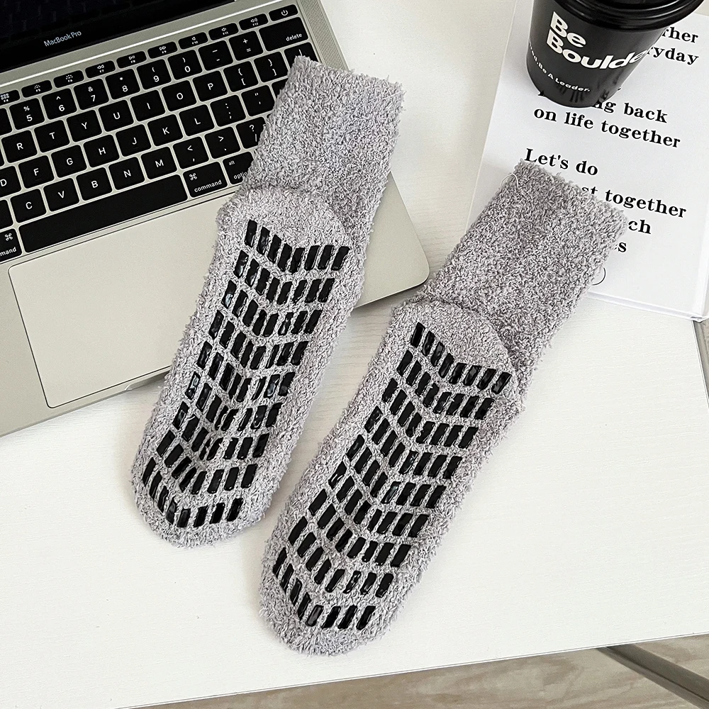 5/10 Socks Autumn Winter Men Women Non-hair Loss Coral Fleece Thicken Socks Unisex Warm Solid Color Non-slip Point Rubber Socks