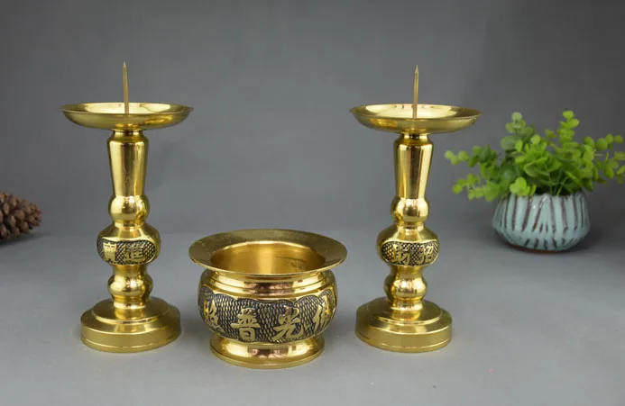 wholesale Buddhist supplies # HOME Lobby Shop Money Drawing Buddhist sacrifice Opening Ceremony temple brass candlesticks Censer
