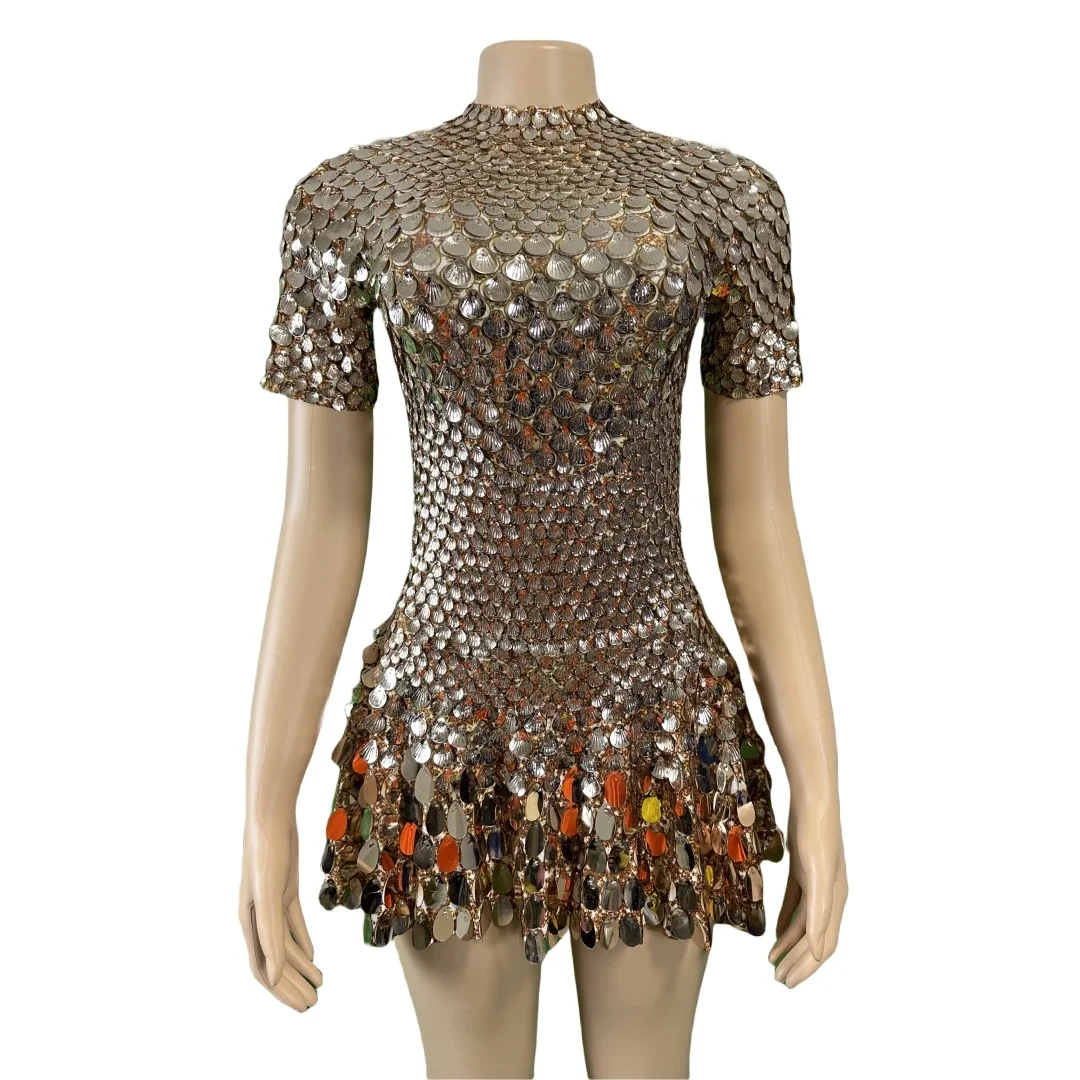 Short Sleeve Sequins Women Dress Dancer Stage Wear Performance Playsuit Party Costumes DJ DS Gogo Pole Queen Outfit