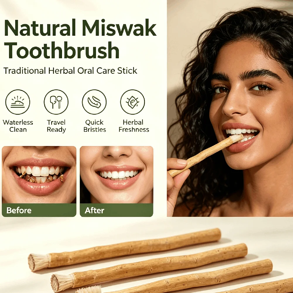 Miswak Dental Sticks Natural Waterless Toothbrush Travel Portable Oral Care Gums Fresh Breath for Sensitive Teeth Oral Care