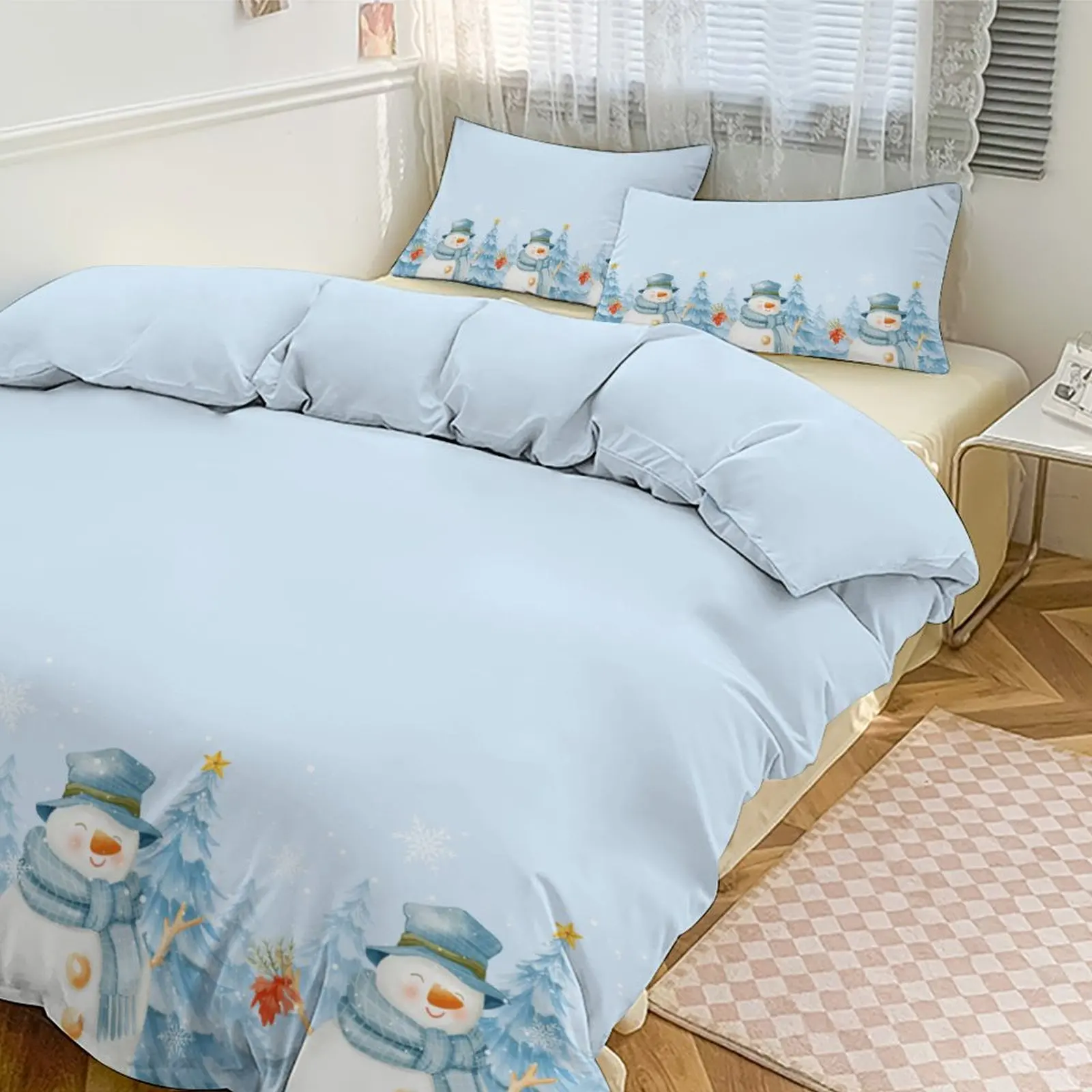 

Advanced Thick Comfortable Bedding Set - Christmas Snowman Design 1 Down Duvet+2 Pillowcases (No Pillow)