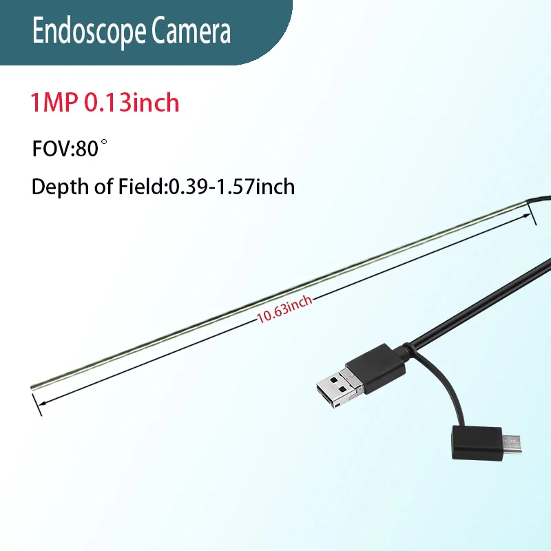 

1MP 0.13 inch 80° gun cleaning camera pipeline inspection 1.5m USB Type-C 3-in-1 soft cable Electronic endoscope