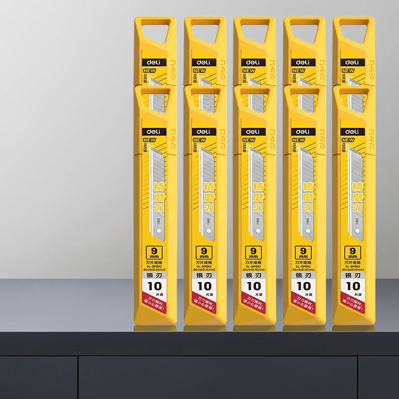 DELI 9mm mesjes voor universeelmes, 0,4 mm, gelegeerd staal, 60 ° Afneembare messen voor snijmachines, ideaal voor knutselprojecten, doe-het-zelfprojecten, gebruik op kantoor en thuis.