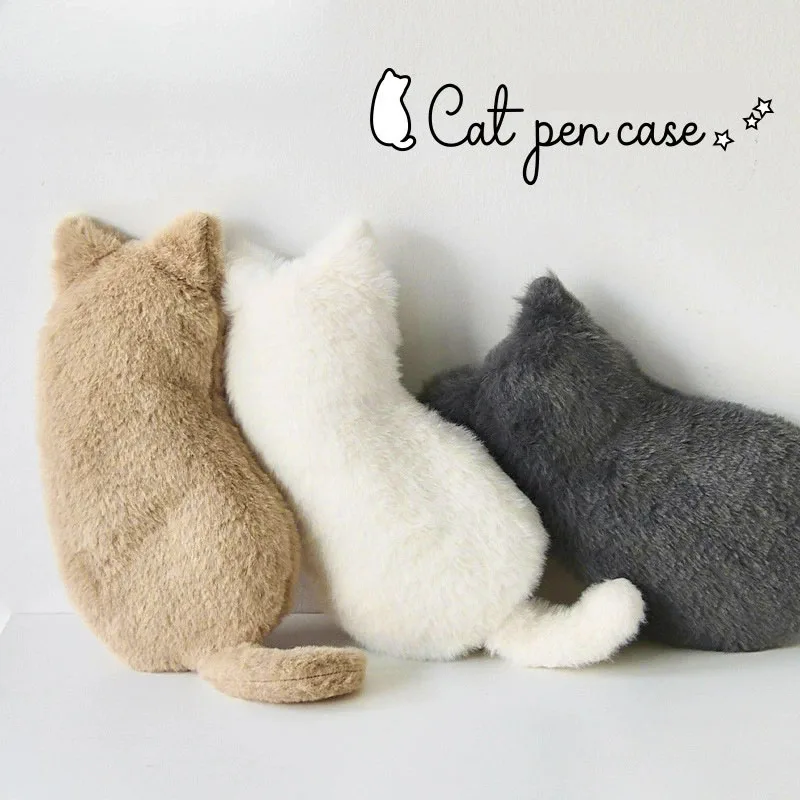 Cute Plush Cat Pencil Case, Stationery Box, Pencil Box, Doll Pencil Case, Christmas Gift, Available in Multiple Colors, White, Gray, Khaki, Black