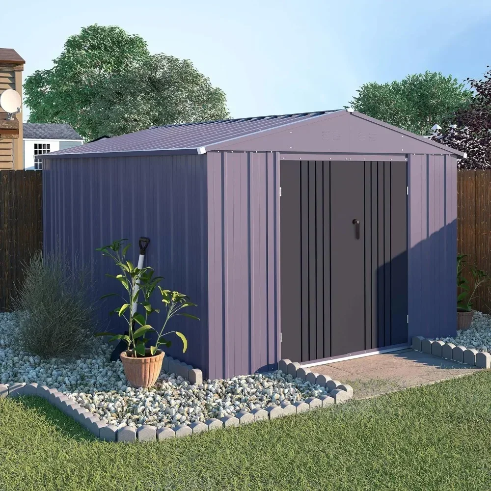 

8 x 10FT Storage Shed with Thickened Galvanized Steel, Outdoor Storage Shed with Lockable Door & Air Vents for Patio Garage Yard