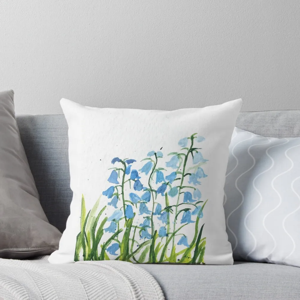 Bluebells flowers watercolour painting Throw Pillow Sofa Covers For Living Room Decorative Cushions