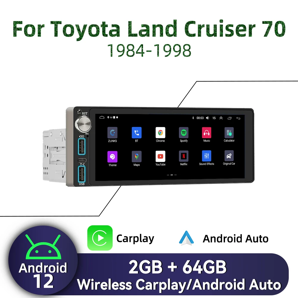 

Carplay 6,86 "экран мультимедиа 1Din Android автомобильное радио для Toyota Land Cruiser 70 1984-1998 головное устройство авторадио стерео GPS