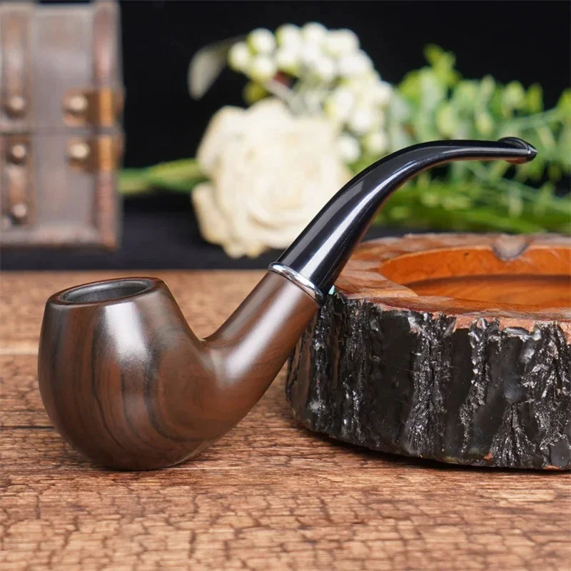 

SMO Ebony Resin Old-fashioned Smoking Pipe Retro Curved Style Removable Wood Herb Grinder Tobacco Pipes Smoke Accessories