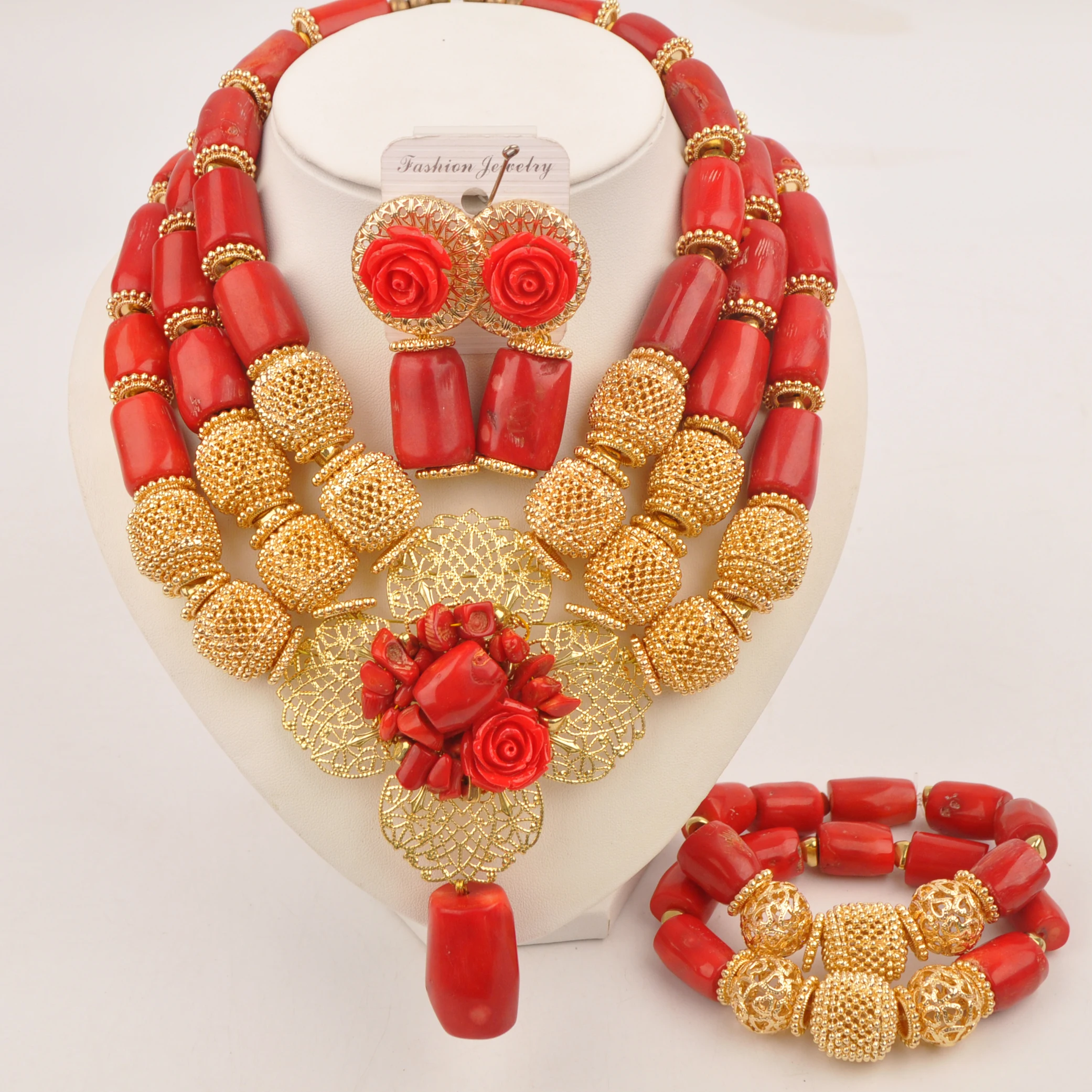 Wedding Nigerian Fashion Necklace Collection jewelry African natural coral red