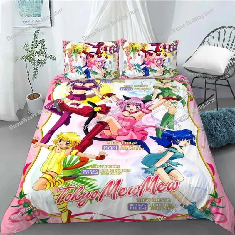 

Kawaii Gilrs Anime Tokyo Mew Mew Cartoon Poster Sheets Quilt Covers Bedding Dormitory Sheets Bedding Set Soft Warm Bedding Set