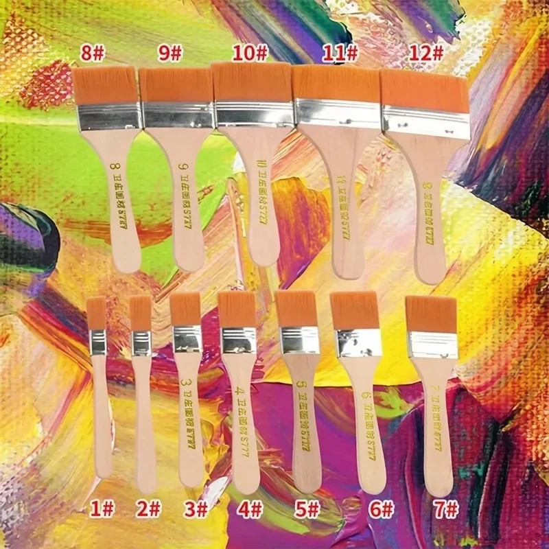 12pcs Nylon Paint Brush Set - High-Quality Synthetic Bristles for Acrylic, Oil, Watercolor, Drawing, and Art Supplies