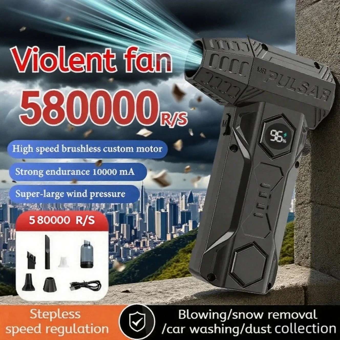 

Воздуходувка Мощный турбоструйный вентилятор 580000R/S Пылесос со сжатым воздухом Потребляемая электроэнергия Дисплей Батарея Пылесос Пылесос