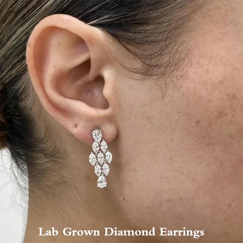 

3.5Ctw DEF VS-VVS Marquise & Pear Cut CVD HPHT Lab Grown Diamond Platinum 950 Solid Dangle Diamond Earrings