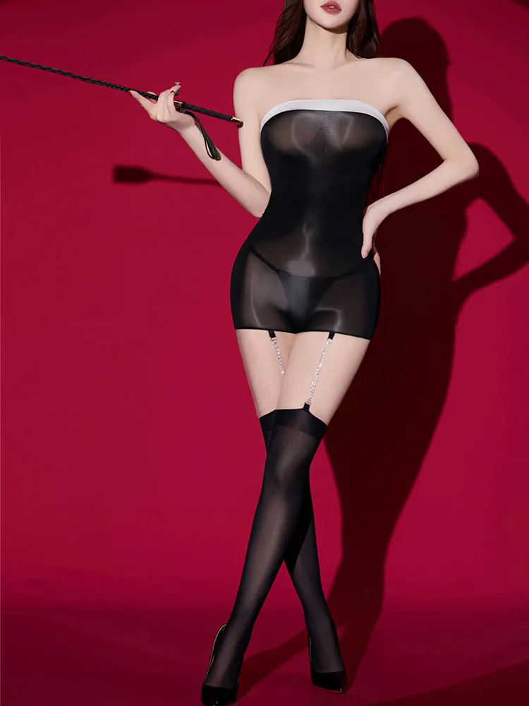 

Diamond Chain Strap Bodycon Jumpsuit Ultra Thin See tough Smooth Bla Stoings No Need to Take off Sexy Tight Fit