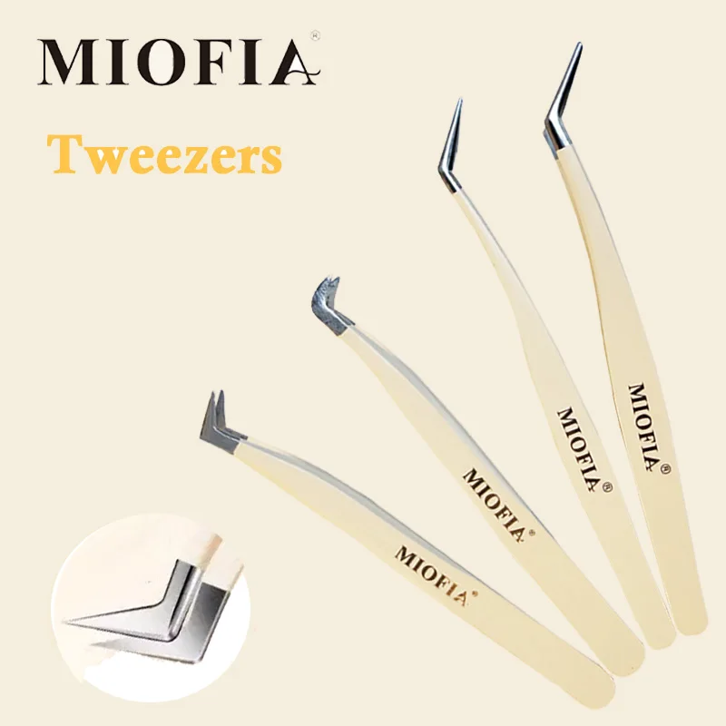 Pinzas de extensión de pestañas MIOFIA, maquillaje de acero inoxidable, pestañas 3D, pinzas de precisión, herramientas de maquillaje