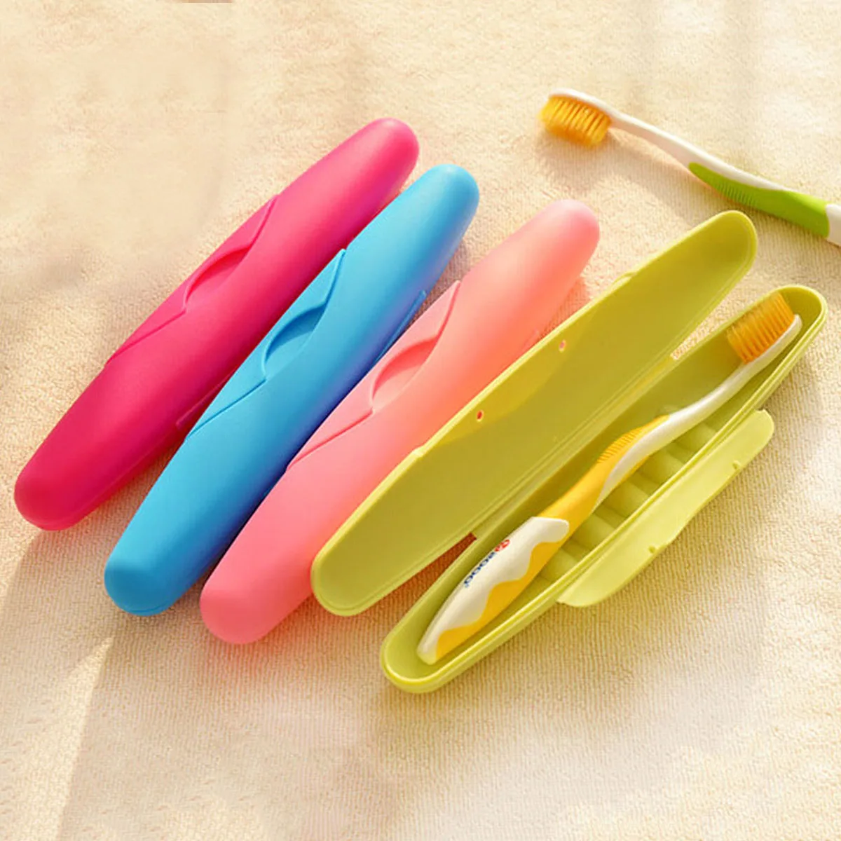 

4pcs Portable Case Lightweight Waterproof Storage Tube Candy Color Travel Toothbrush Box Plastic Toothbrush for Business