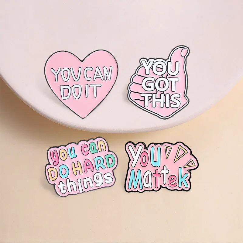 Cartoon Pink Letter Enamel Brooch Pin Star Lily Flower Praise Cowboy Pistol Hat Inspirational Metal Badge Punk Jewelry Gift