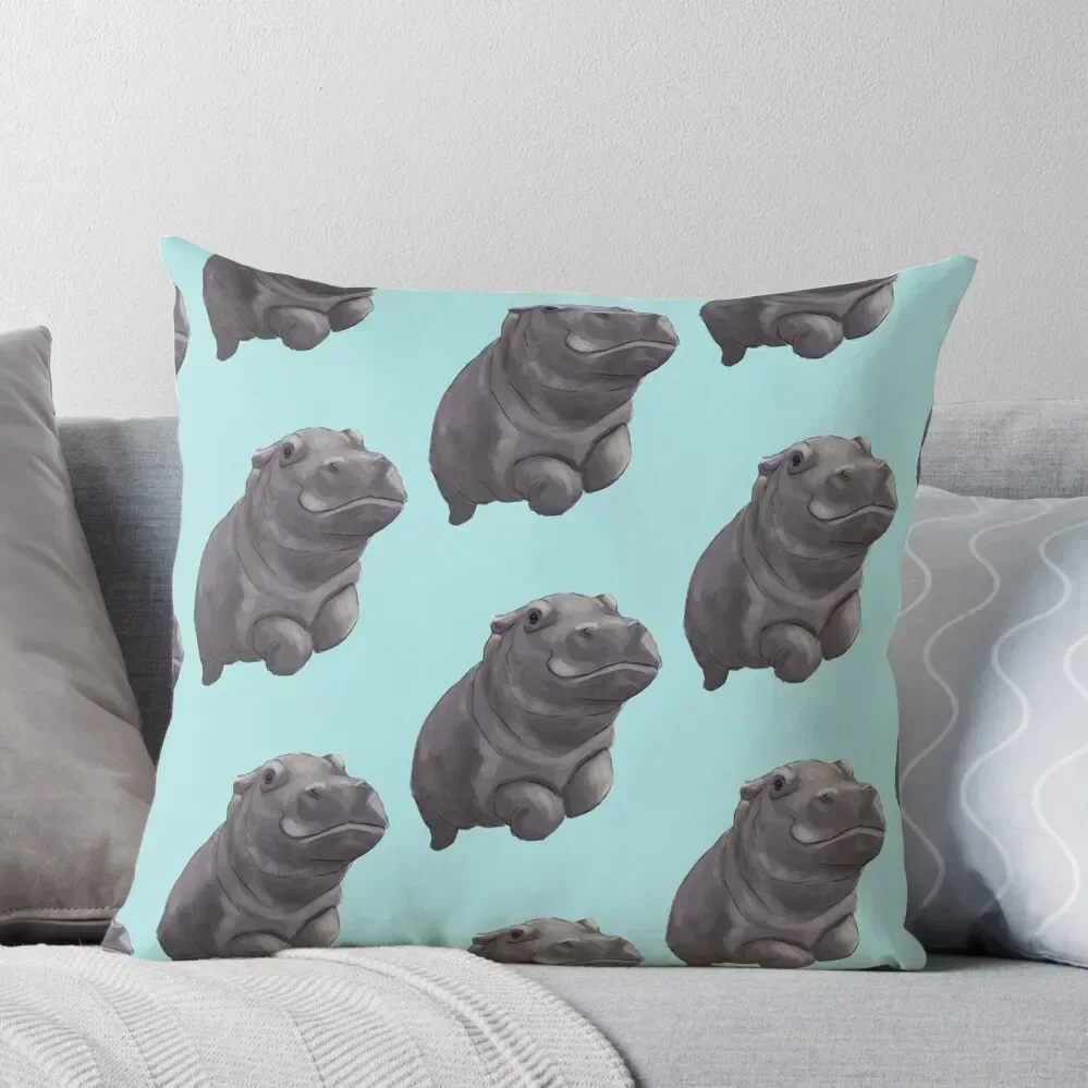 

Cute Painted Baby Hippo Swimming - Digital Painting Throw Pillow Luxury Cushion Cover pillow