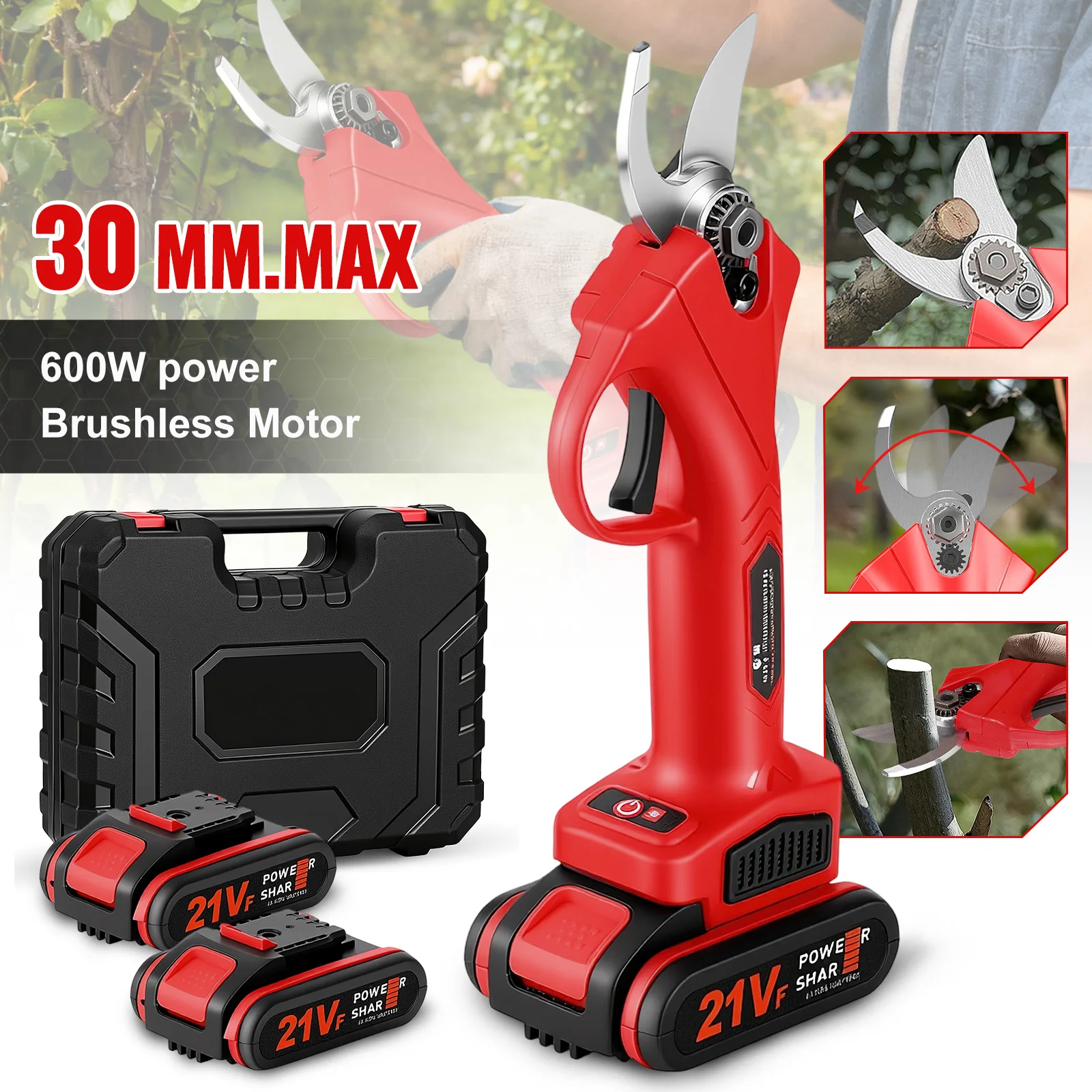 Sécateur électrique sans fil 30 mm, cisailles de jardin professionnelles pour la taille des arbres et le jardinage