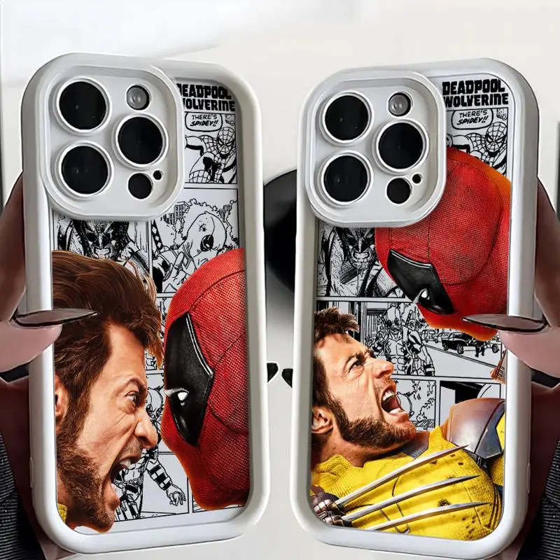 Marvel Deadpool And Wolverine Soft Liquid Silicone Phone Case For iPhone 11 12 13 14 15 Pro Max Plus Shockproof Back Cases Cover