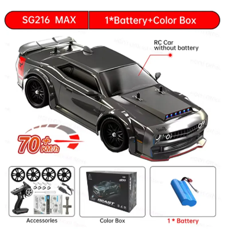 Sg216 Max 1:16 Bürstenloses RC-Driftauto mit LED 70 km/h oder 40 km/h 4wd Hochgeschwindigkeits-Renn-RC-Auto Monstertruck für Kinder als Geschenk